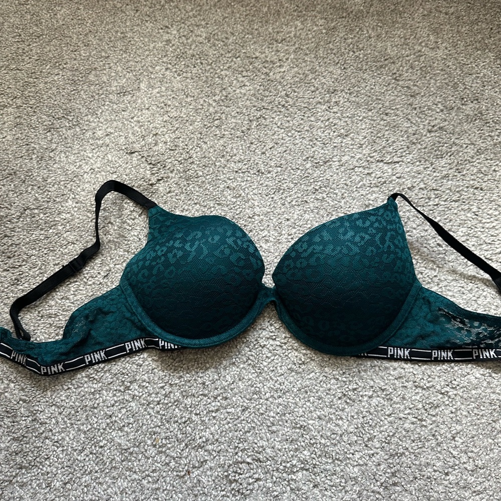 PINK Victoria's Secret Dark Green Lace Bra